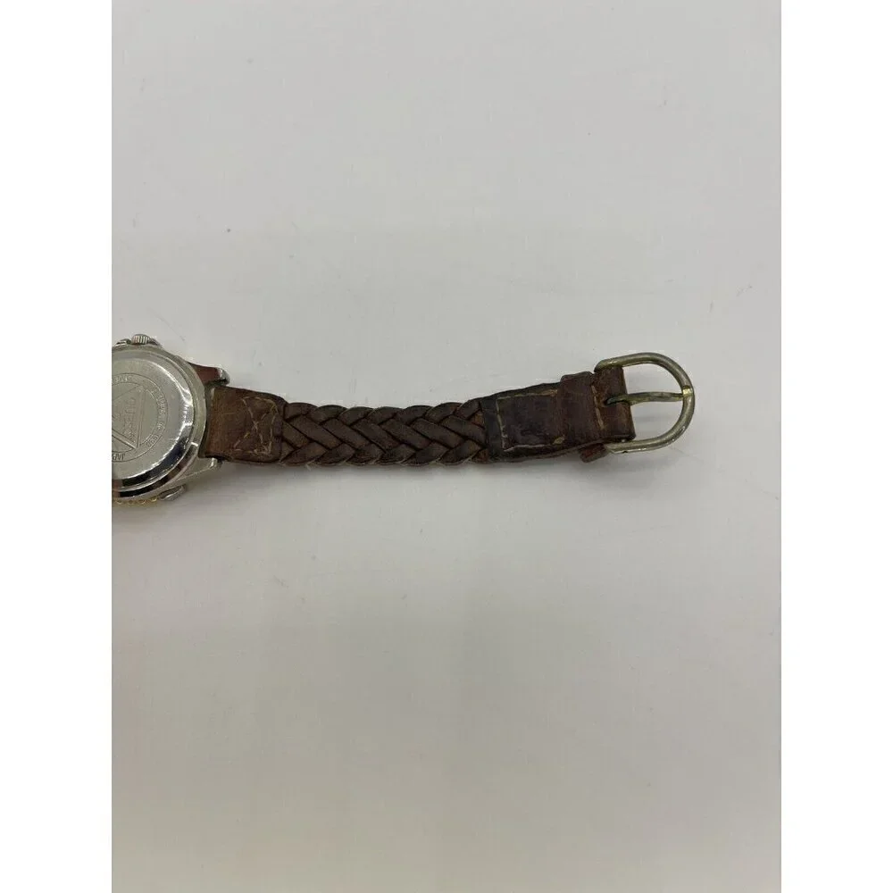 Vintage 1996 GUESS Women's Two-Tone Watch Brown Leather Braided Strap Japan Mvmt